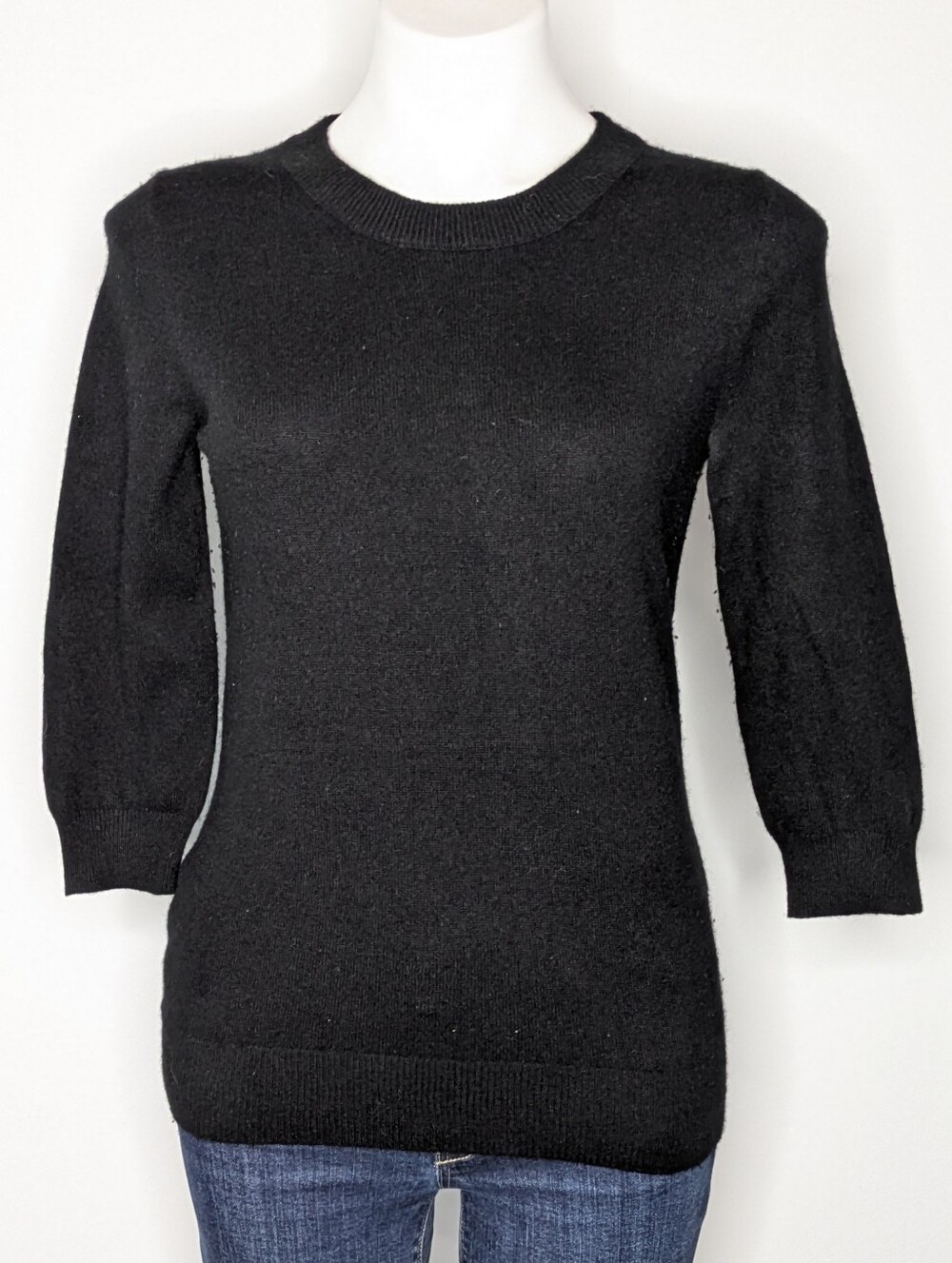 J Crew Black 3/4 Sleeve Crew Neck Italian Cashmere Sweater S